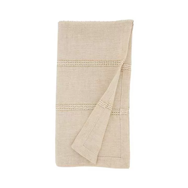 Discount Natural Leno Striped Napkins, Set of 4 Table Linens