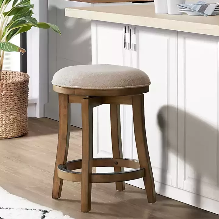 Discount Natural Linen Barrel Base Swivel Counter Stool Bar Stools & Counter Height Stools