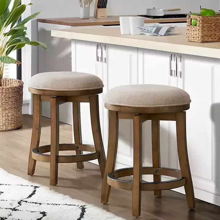 Fashion Natural Linen Barrel Base Swivel Counter Stool Set Bar Stools & Counter Height Stools