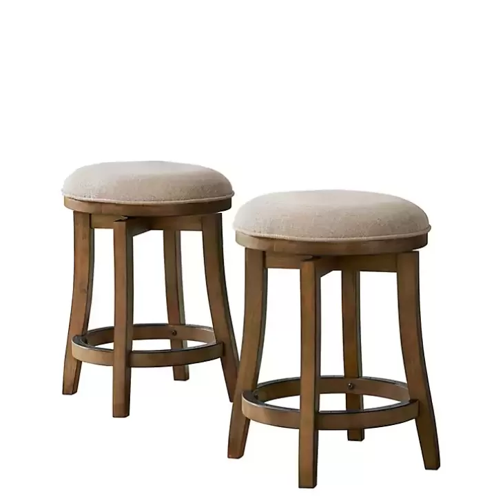 Fashion Natural Linen Barrel Base Swivel Counter Stool Set Bar Stools & Counter Height Stools