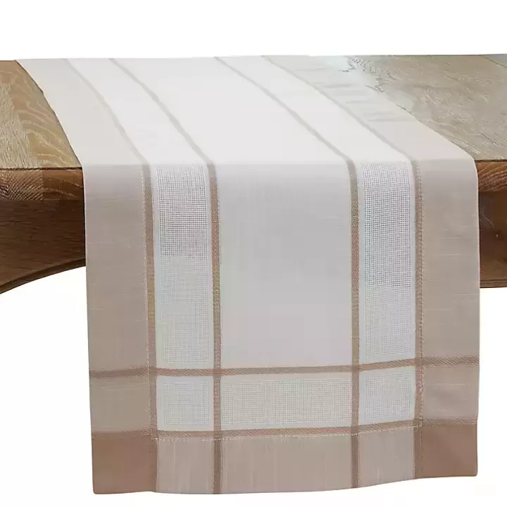 Discount Natural Long Banded Border Table Runner, 108 in. Table Linens