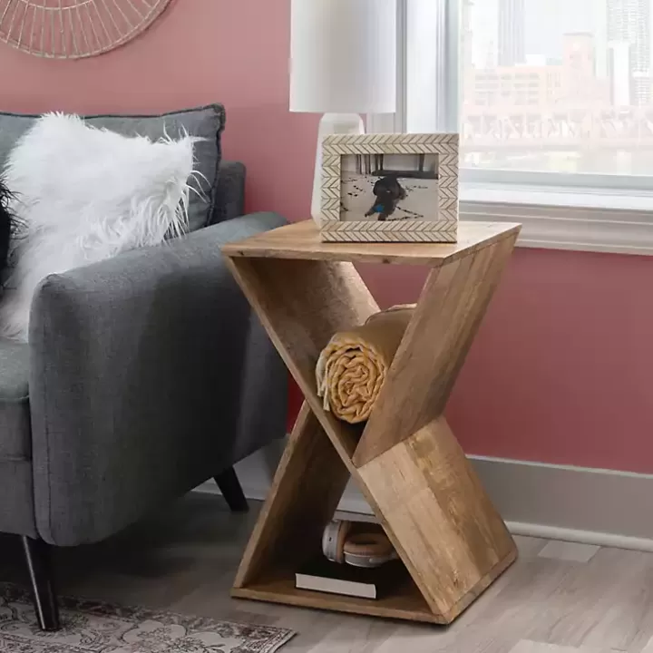 Hot Natural Mango Wood Hourglass Accent Table Accent & End Tables