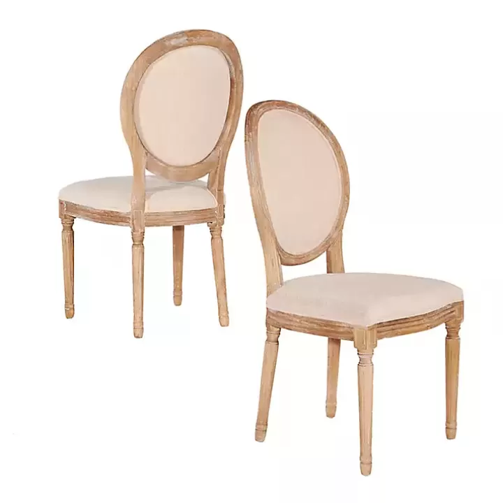 Outlet Natural Oval Back Linen Dining Chairs, Set of 2 Dining Chairs