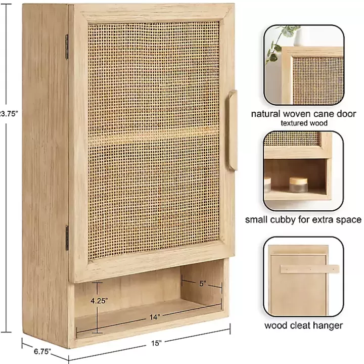 Outlet Natural Rattan Wall Cabinet with Shelf Wall Storage