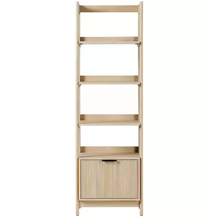 Best Sale Natural Reeded Wood Holmes Narrow Bookcase Bookshelves