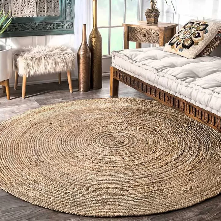 New Natural Reno Woven Round Area Rug, 6 ft. Area Rugs