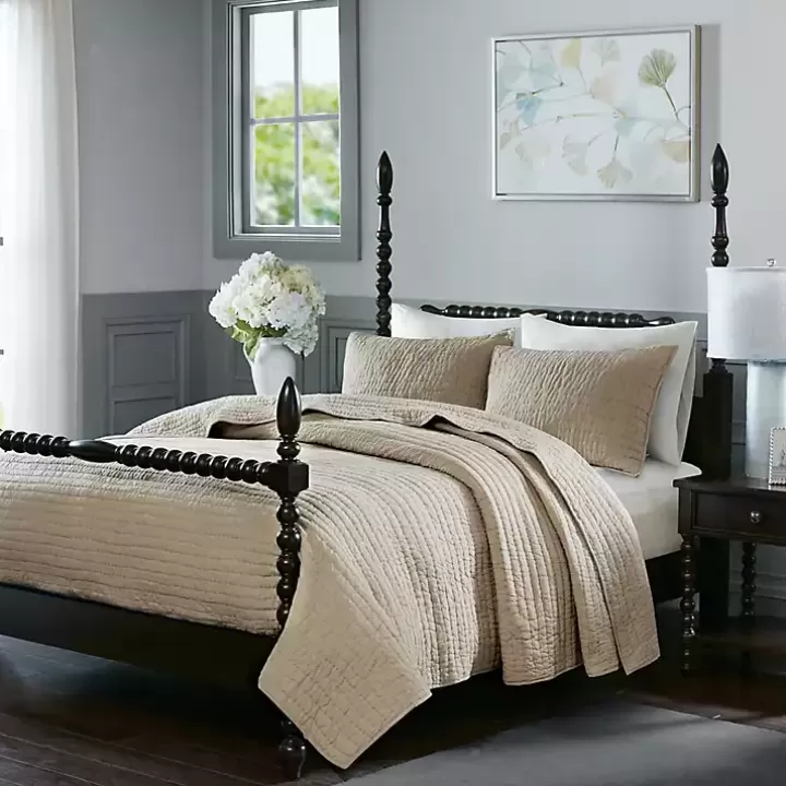 Fashion Natural Serene Quilted 3-pc. King Coverlet Set Bedspreads & Coverlets