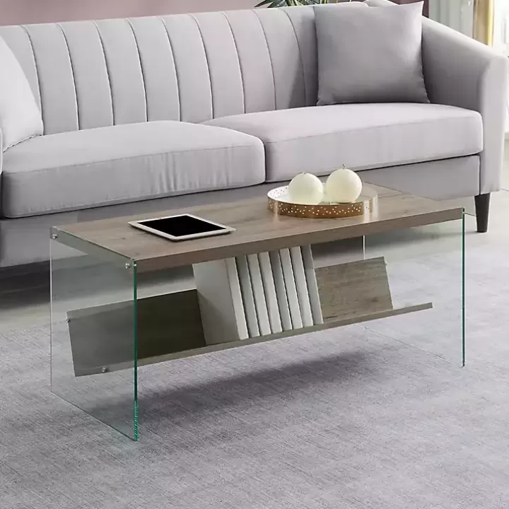 Online Natural Soho Glass Coffee Table with V Shelf Coffee Tables