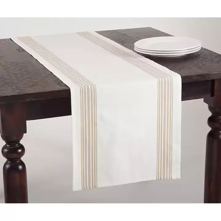 Online Natural Striped Border Table Runner Table Linens