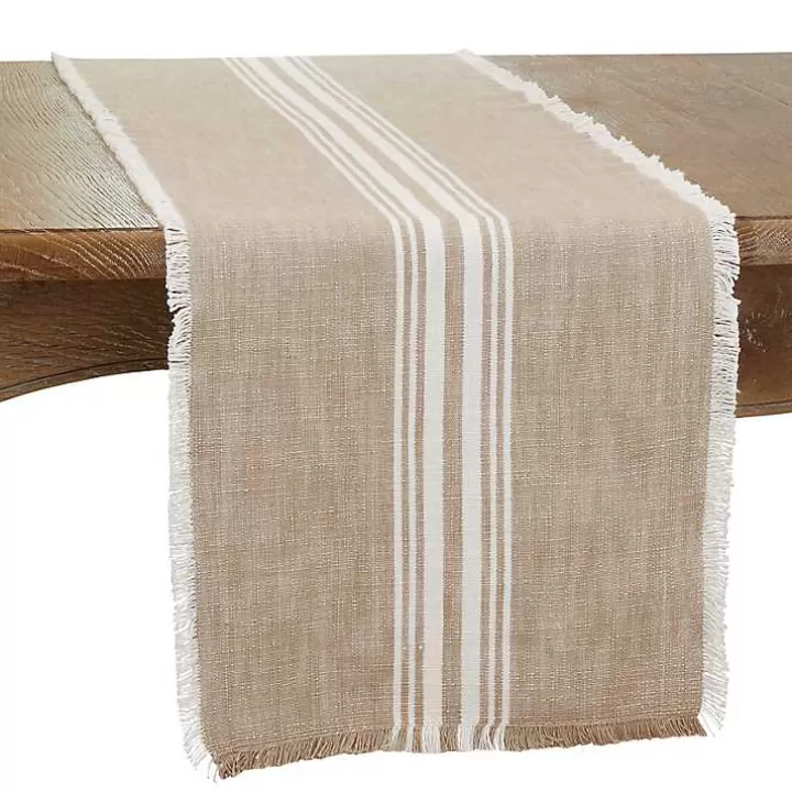 Discount Natural Striped Fringe Table Runner, 72 in. Table Linens