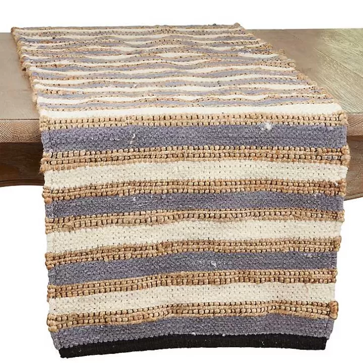 Store Natural Tan and Blue Striped Table Runner Table Linens