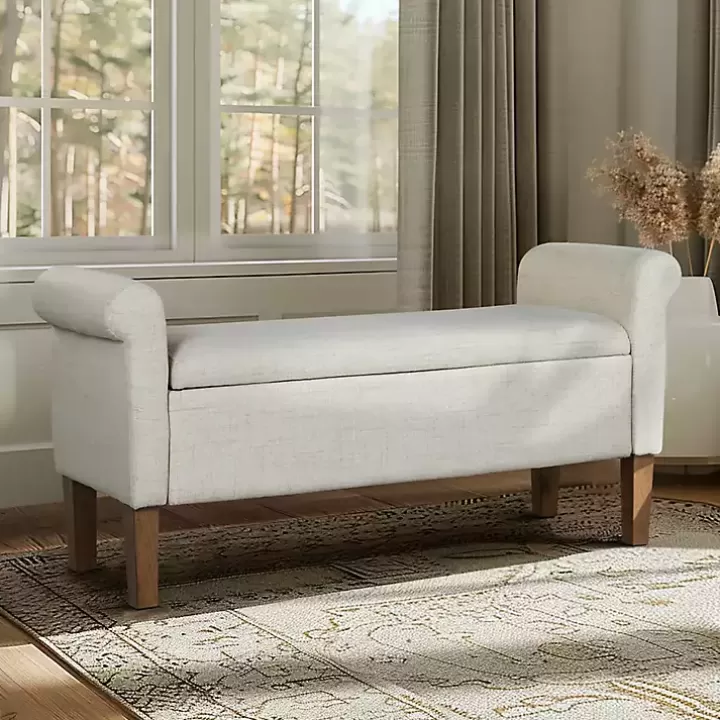 Cheap Natural Upholstered Aubrey Storage Bench Benches & Ottomans