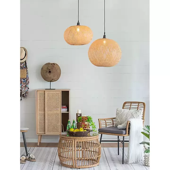 Store Natural Wide Woven Bamboo Globe Pendant Light Chandeliers & Pendant Lighting