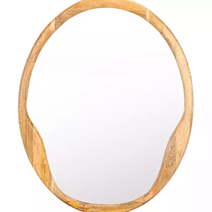 Online Natural Wood Abstract Oval Wall Mirror Decorative Mirrors