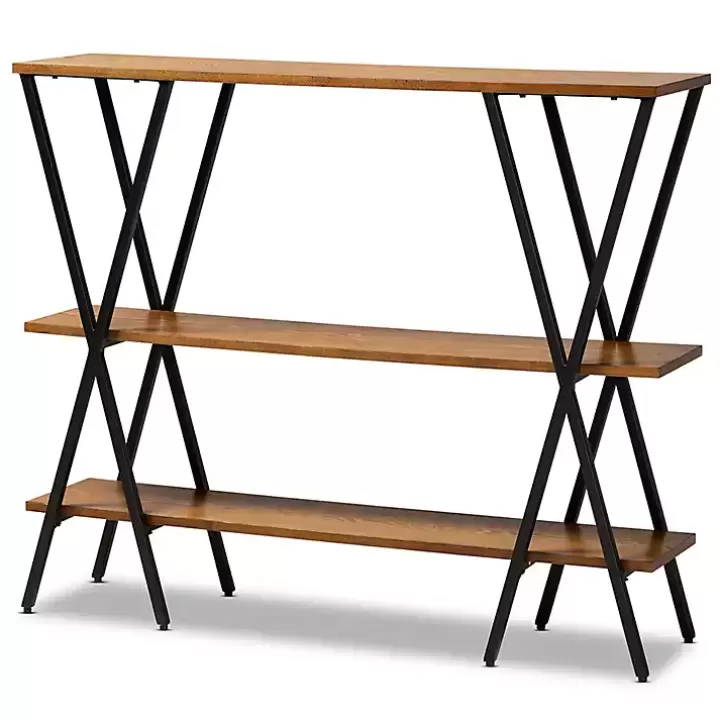 Hot Natural Wood and Metal 3-Tier Console Table Console Tables