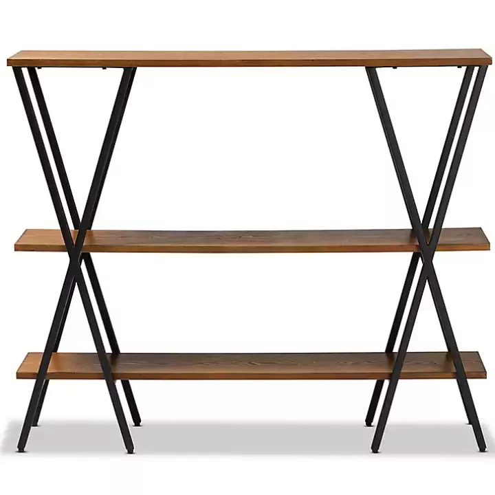 Hot Natural Wood and Metal 3-Tier Console Table Console Tables