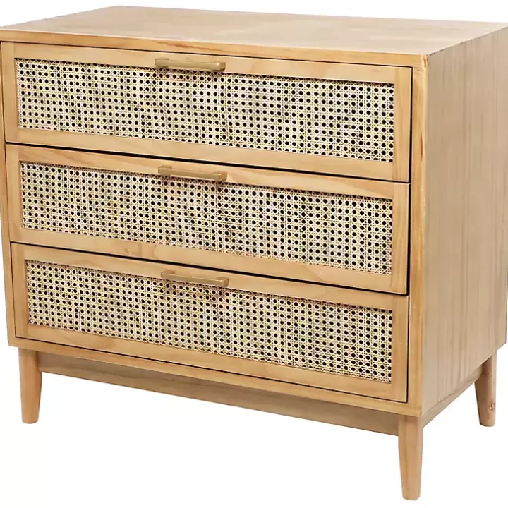 Clearance Natural Wood and Rat 3-Drawer Chest Dressers & Chests