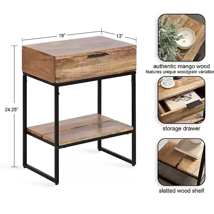 Discount Natural Wood Metal Accent Table Accent & End Tables