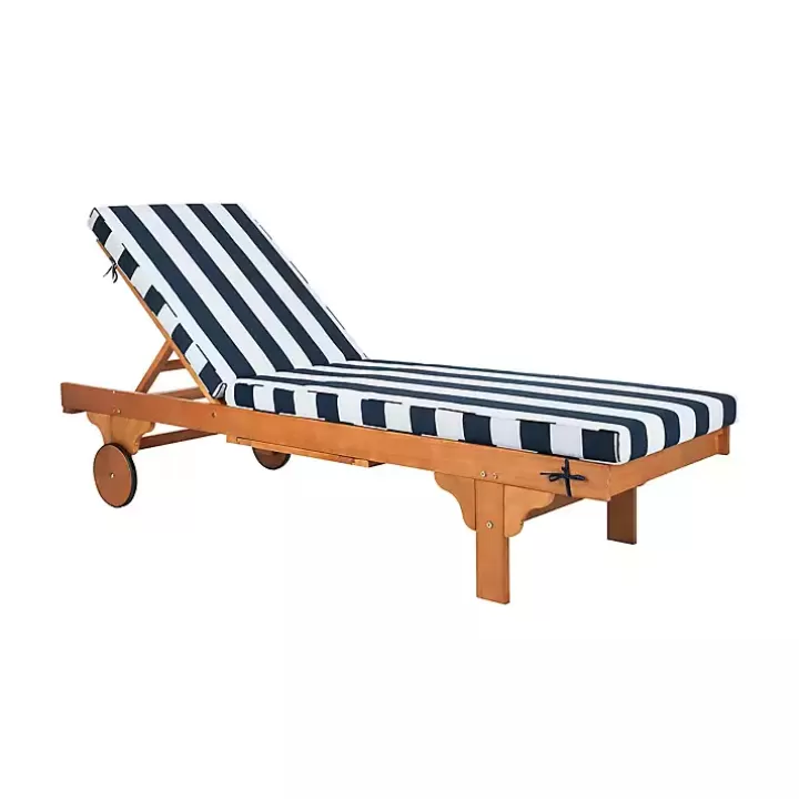 Sale Natural Wood Chaise with Table and Striped Cushion Outdoor Seating