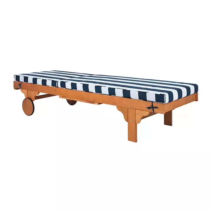 Sale Natural Wood Chaise with Table and Striped Cushion Outdoor Seating