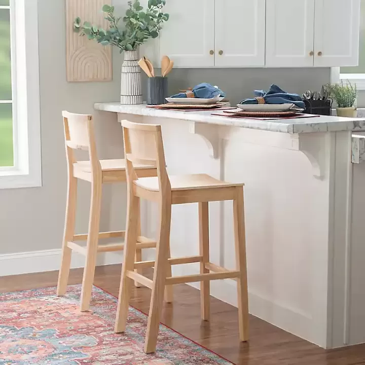 Fashion Natural Wood Devin Bar Stools, Set of 2 Bar Stools & Counter Height Stools