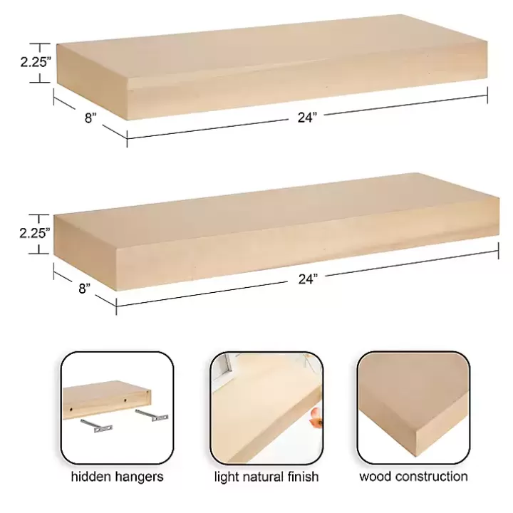 Clearance Natural Wood 2-pc. Floating Shelves, 24 in. Shelves