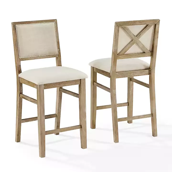 New Natural Wood Upholstered Counter Stools, Set of 2 Bar Stools & Counter Height Stools