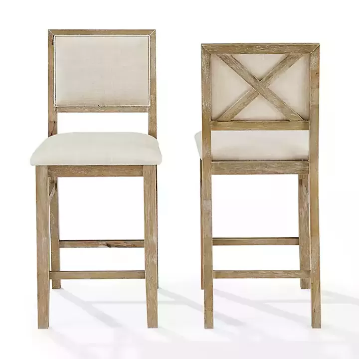 New Natural Wood Upholstered Counter Stools, Set of 2 Bar Stools & Counter Height Stools