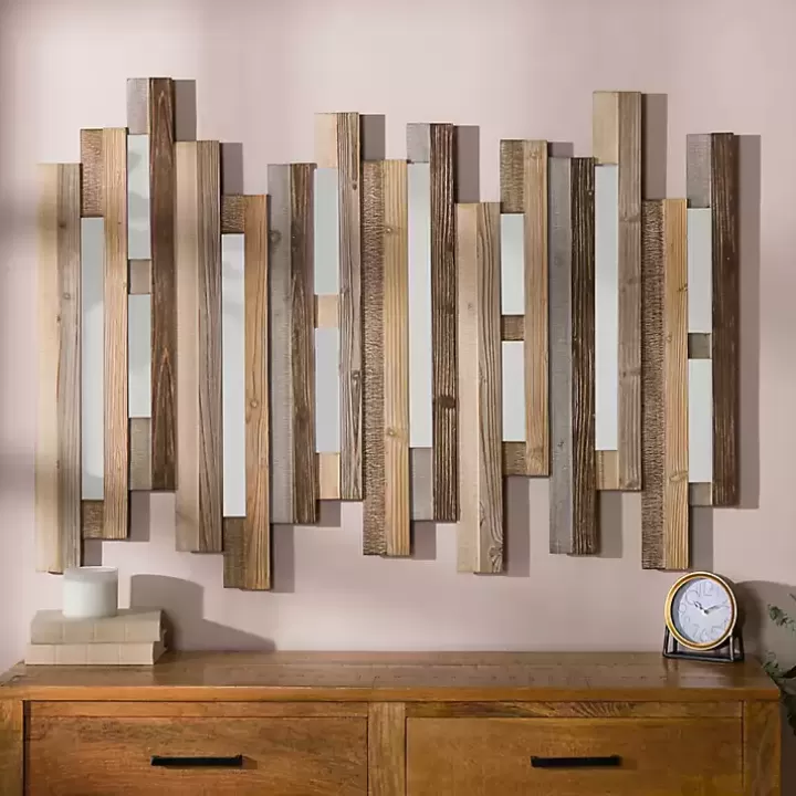 Online Natural Wooden Planks Mirrored Wall Plaque Wall Plaques