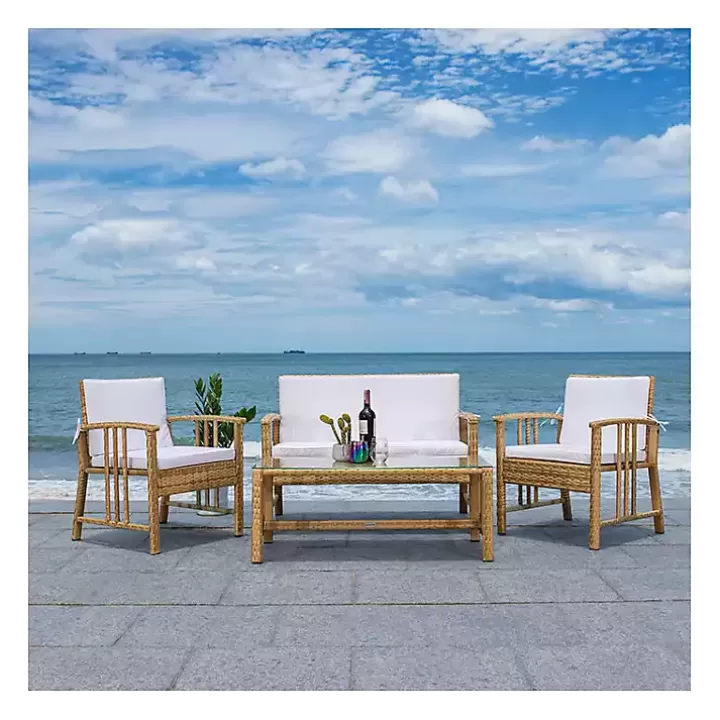 Best Sale Natural Woven Wicker 4-pc. Outdoor Living Set Outdoor Sets