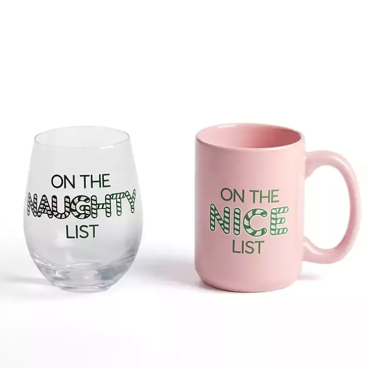 Sale Naughty & Nice 2-pc. Mug & Wine Glass Set Glassware & Drinkware