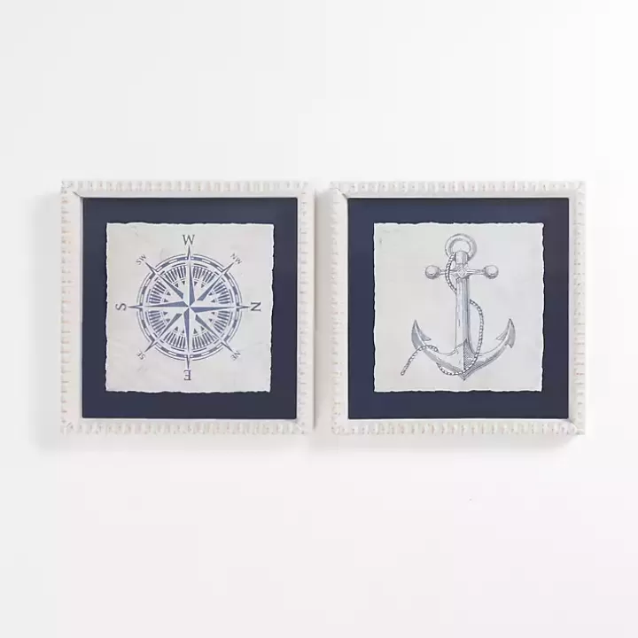 Sale Nautical Icons Beaded Framed Art Prints, Set of 2 Framed Art