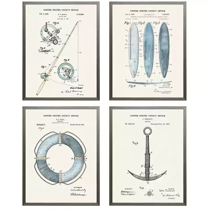 Outlet Nautical Patent Framed Art Prints, Set of 4 Framed Art