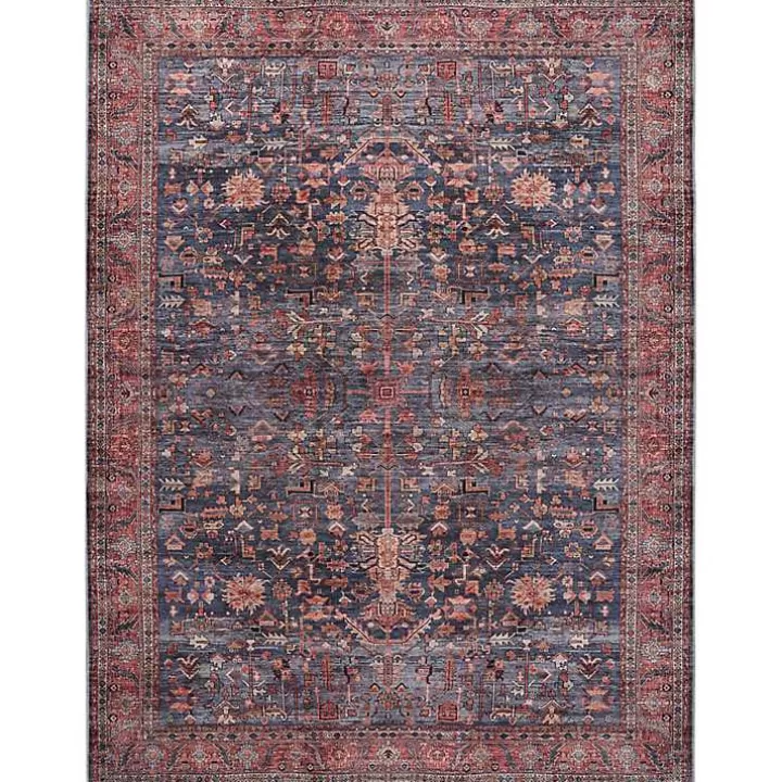 Fashion Navy & Brick Botanical Washable Area Rug, 5x7 Area Rugs