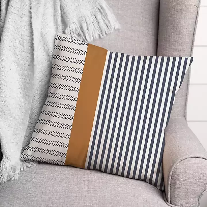 Cheap Navy & Burnt Orange Stripes Indoor/Outdoor Pillow Outdoor Cushions & Pillows