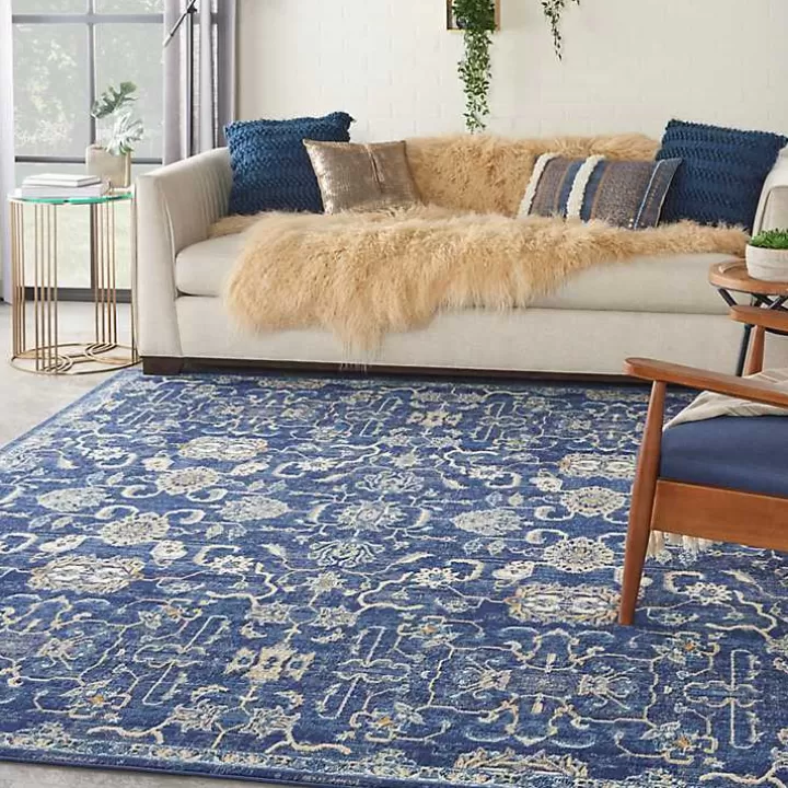 Store Navy and Beige Botanical Area Rug, 7x10 Area Rugs