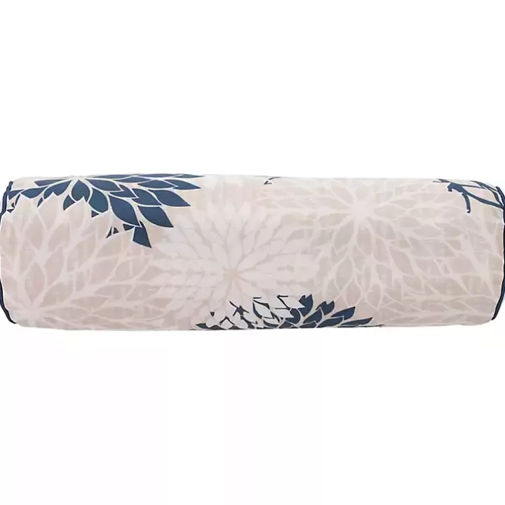 Cheap Navy and Beige Floral Outdoor Bolster Pillow Outdoor Cushions & Pillows