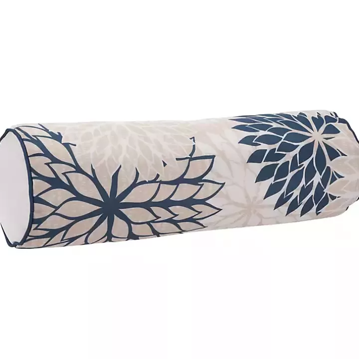 Cheap Navy and Beige Floral Outdoor Bolster Pillow Outdoor Cushions & Pillows