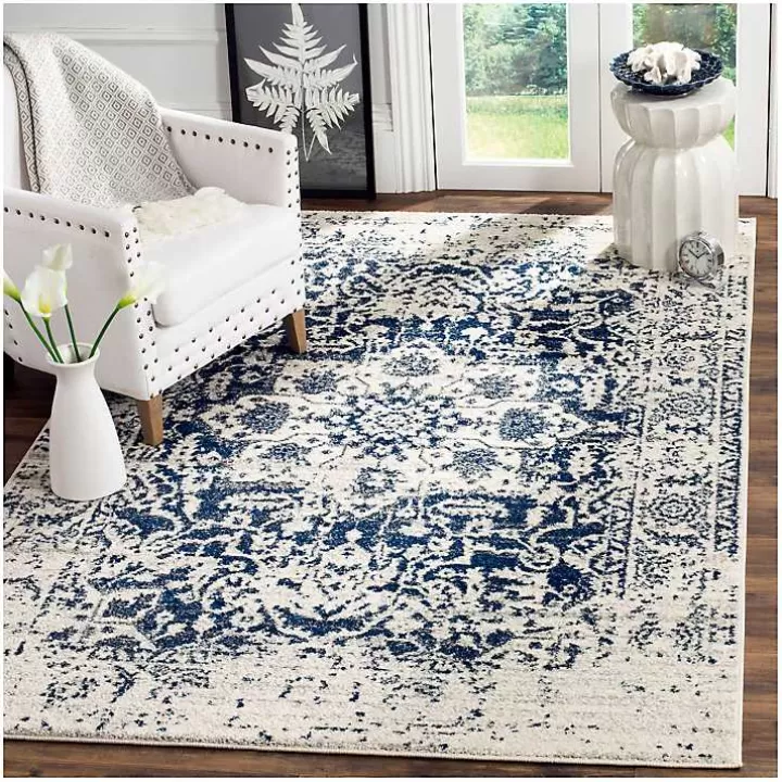Cheap Navy and Cream Madison Distressed Area Rug, 6x9 Area Rugs