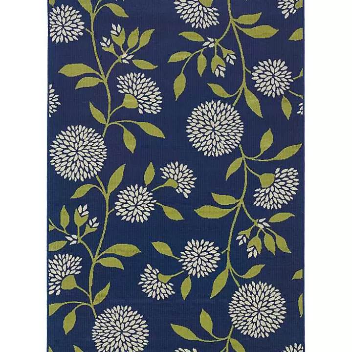 Sale Navy and Green Floral Vine Outdoor Area Rug, 5x7 Outdoor Rugs