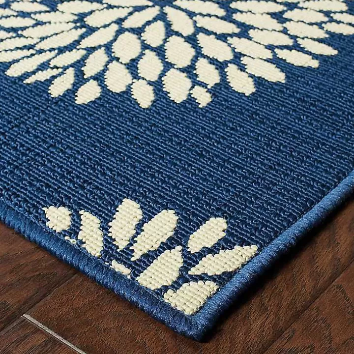 Sale Navy and Green Floral Vine Outdoor Area Rug, 5x7 Outdoor Rugs