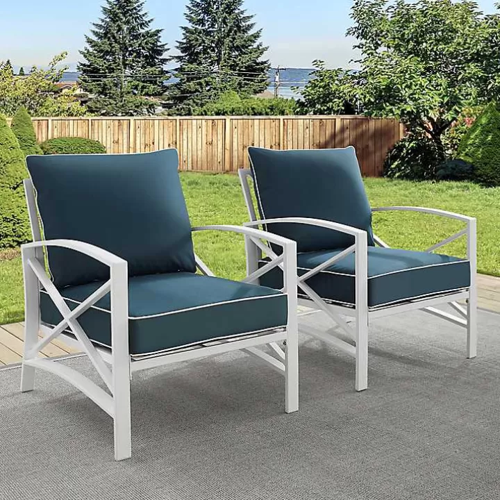 New Navy and White Dayton Outdoor Chairs, Set of 2 Outdoor Seating