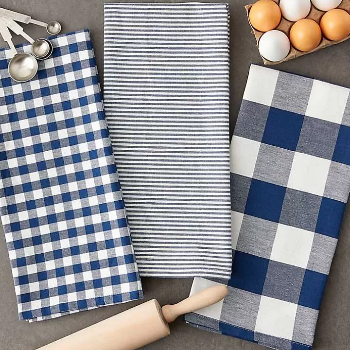 New Navy and White Mixed Check Towels, Set of 3 Kitchen Accessories