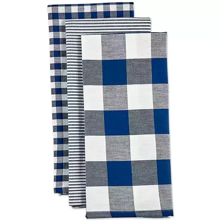 New Navy and White Mixed Check Towels, Set of 3 Kitchen Accessories