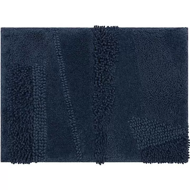 New Navy Asymmetrical Cotton Bath Mat Bathroom Rugs