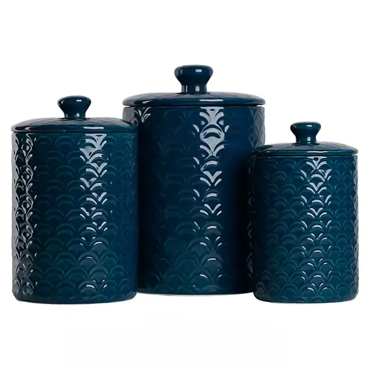 Hot Navy Atlantic Ceramic Canisters, Set of 3 Kitchen Storage