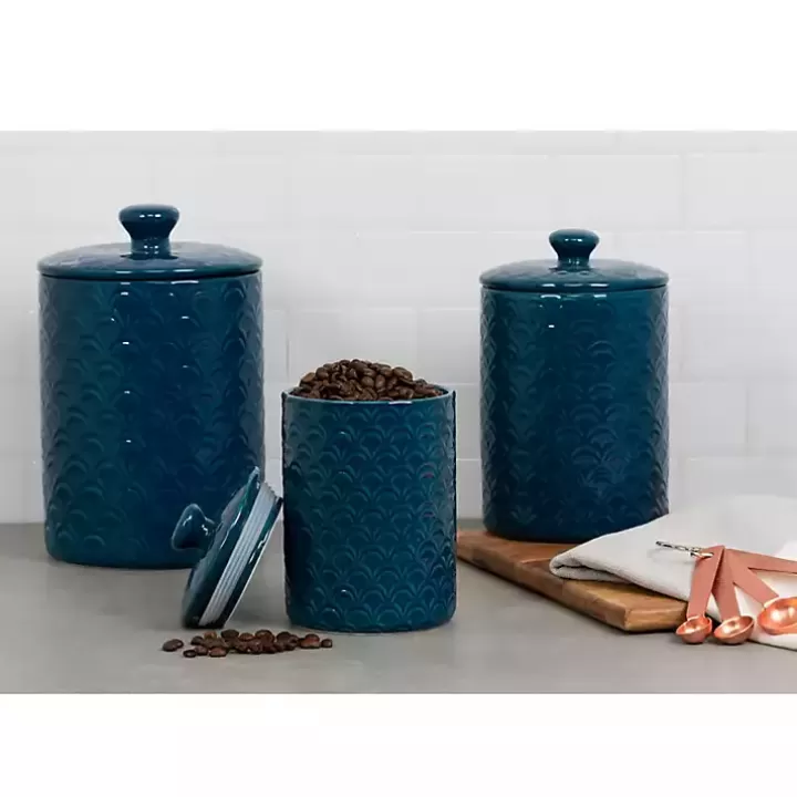 Hot Navy Atlantic Ceramic Canisters, Set of 3 Kitchen Storage