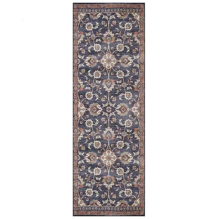 Outlet Navy Floral Runner Area Rugs