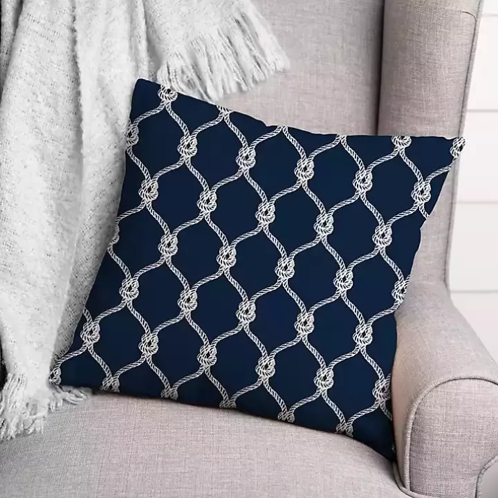 Best Sale Navy Knots Indoor/Outdoor Pillow Outdoor Cushions & Pillows