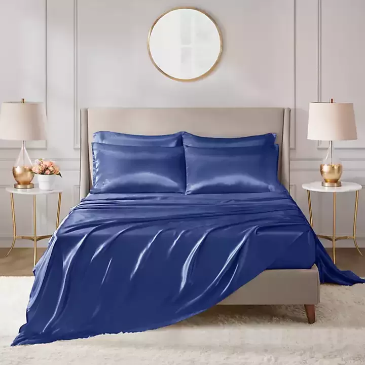 Shop Navy Satin 6-pc. King Sheet Set Bed Sheets